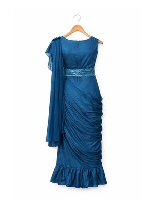 Turquoise sequinned net banarasi saree 3