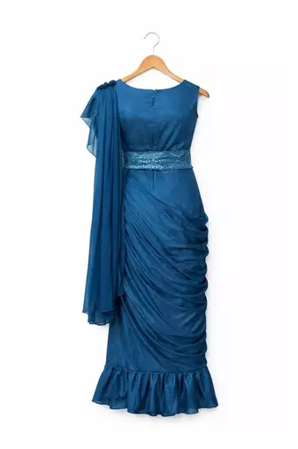 Turquoise sequinned net banarasi saree