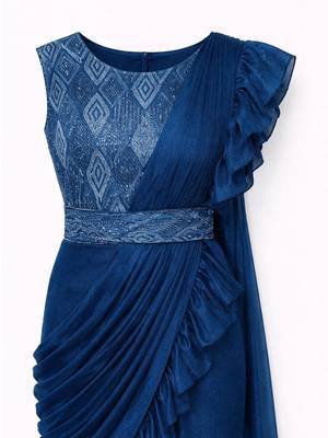 Turquoise sequinned net banarasi saree 4