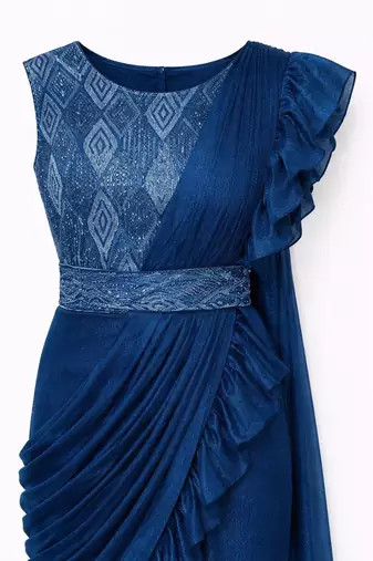 Turquoise sequinned net banarasi saree