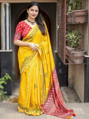 Yellow floral zari chanderi saree 1