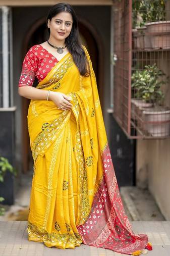 Yellow floral zari chanderi saree