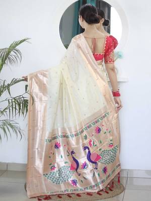 White woven design zari paithani saree 3