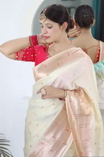 White woven design zari paithani saree