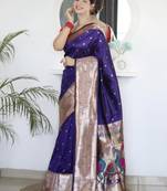 Purple paithani silk saree with unstitched blouse piece