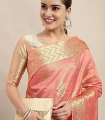 Peach ethnic motifs zari woven banarasi saree
