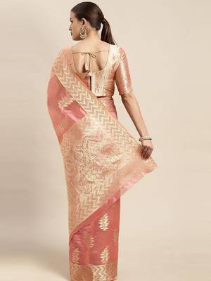 Peach ethnic motifs zari woven banarasi saree 3