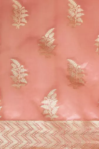 Peach ethnic motifs zari woven banarasi saree