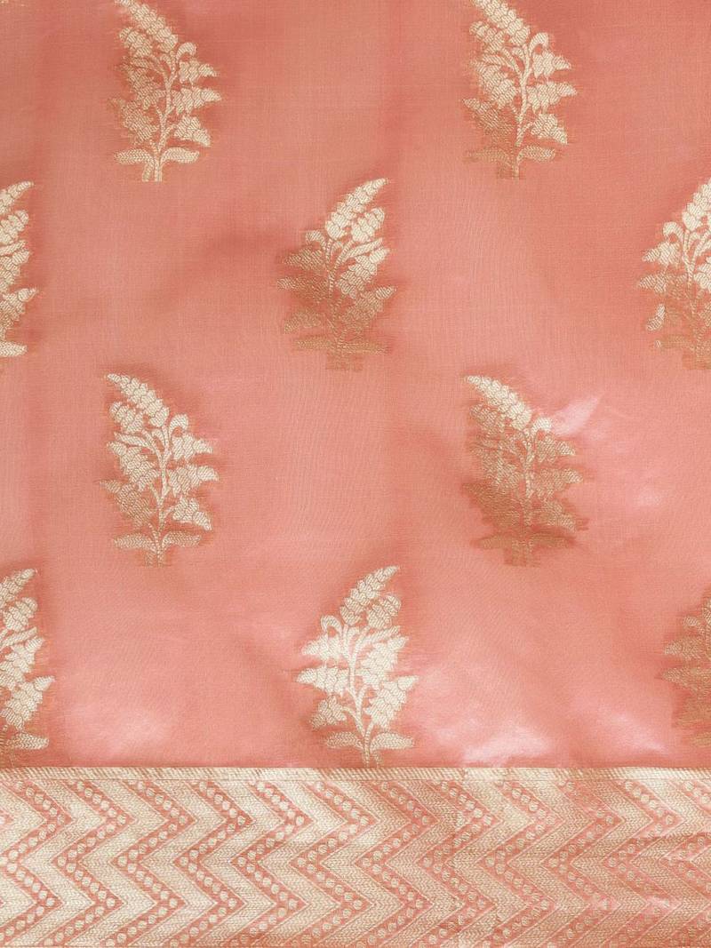 Peach ethnic motifs zari woven banarasi saree