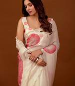 Off white polka dot embroidered organza saree