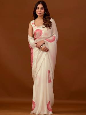 Off white polka dot embroidered organza saree 2