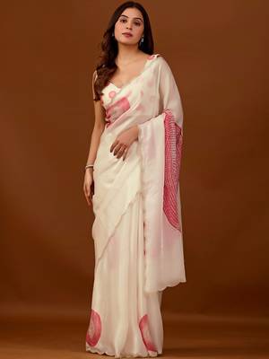 Off white polka dot embroidered organza saree 4