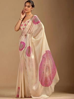 Cream polka dot embroidered organza saree 3