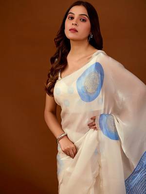 Off white beads and stones organza saree 2