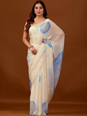 Off white beads and stones organza saree 3