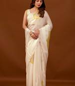 Off white beads and stones organza saree