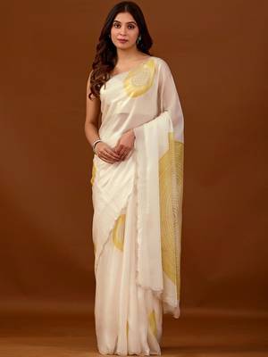 Off white beads and stones organza saree 4