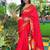 Red floral silk blend banarasi saree