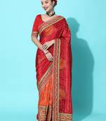 Orange bandhani gotta patti silk blend half and half bandhani saree