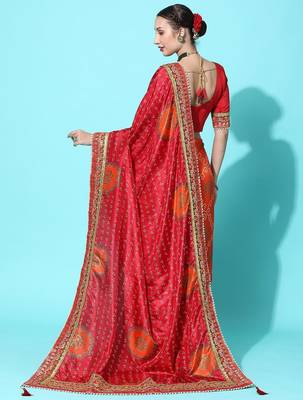 Orange bandhani gotta patti silk blend half and half bandhani saree 3