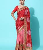 Pink bandhani gotta patti silk blend half and half bandhani saree