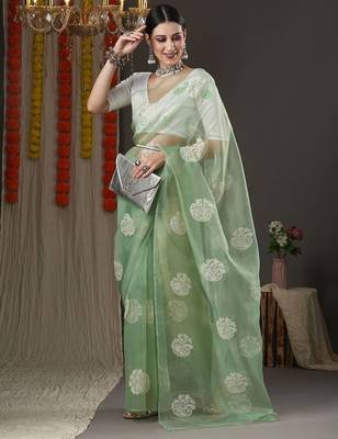 Olive paisley embroidered designer saree 1