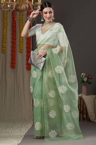 Olive paisley embroidered designer saree