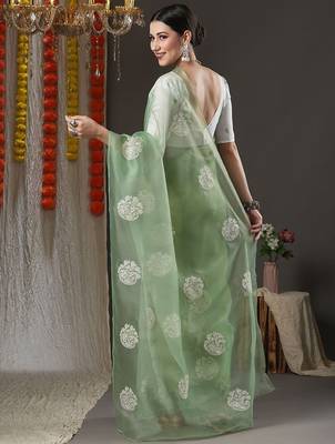 Olive paisley embroidered designer saree 2
