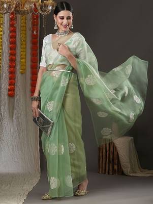 Olive paisley embroidered designer saree 3