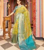 Yellow ethnic woven design pure cotton saree