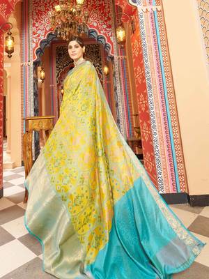 Yellow ethnic woven design pure cotton saree 3