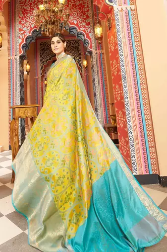 Yellow ethnic woven design pure cotton saree