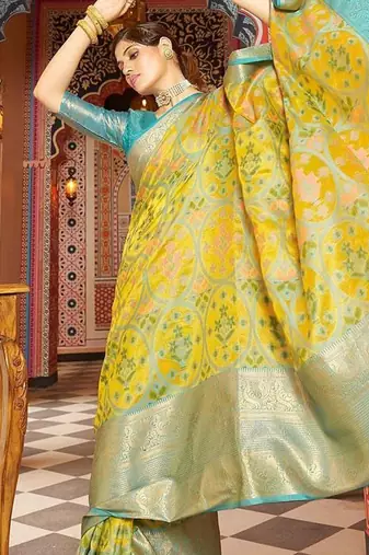 Yellow ethnic woven design pure cotton saree