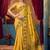 Yellow warli printed zari silk cotton saree with blouse piece