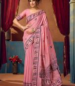 Pink warli printed zari silk cotton saree