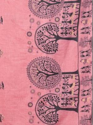 Pink warli printed zari silk cotton saree 4