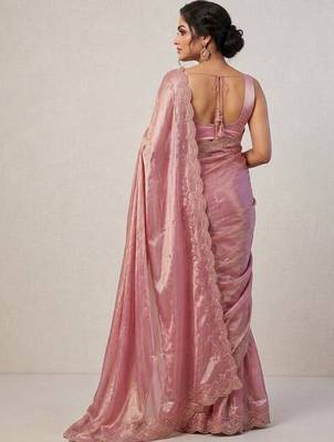 Rose woven design embroidered satin fusion saree 3