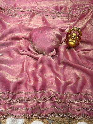 Rose woven design embroidered satin fusion saree 4