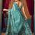 Turquoise warli printed zari silk cotton saree with blouse piece