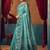 Turquoise warli printed zari silk cotton saree with blouse piece