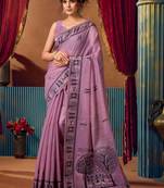 Purple warli printed zari silk cotton saree with blouse piece