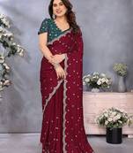 Maroon sequence embroidery saree