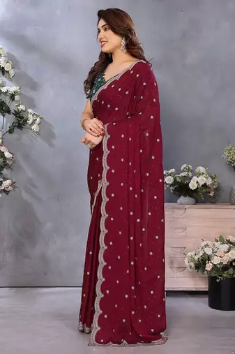 Maroon sequence embroidery saree