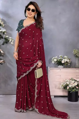 Maroon sequence embroidery saree