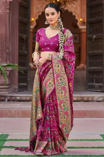 Pink woven design zari banarasi saree
