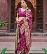 Pink woven design zari banarasi saree