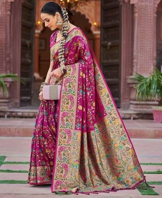 Pink woven design zari banarasi saree 2
