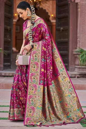 Pink woven design zari banarasi saree