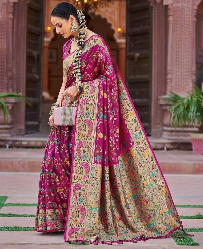 Pink woven design zari banarasi saree