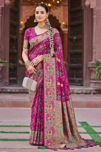 Pink woven design zari banarasi saree